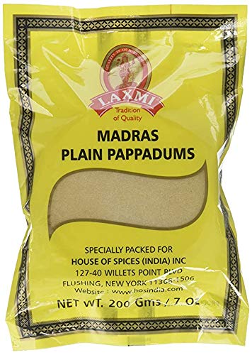 Laxmi Plain Pappadums & Appalam - Choose Quanity - Ships From California (Madras Plain Pappadums ( Yellow Pack ), 1 PACK)