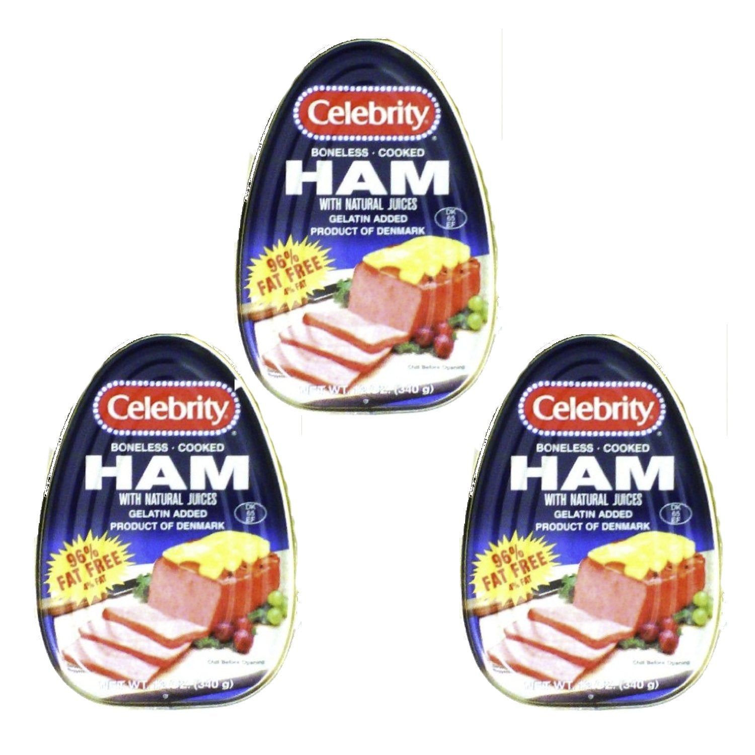 CELEBRITY HAM COOKED CANNED BONELESS PRODUCT OF DENMARK 12 OZ (Pack of 3)