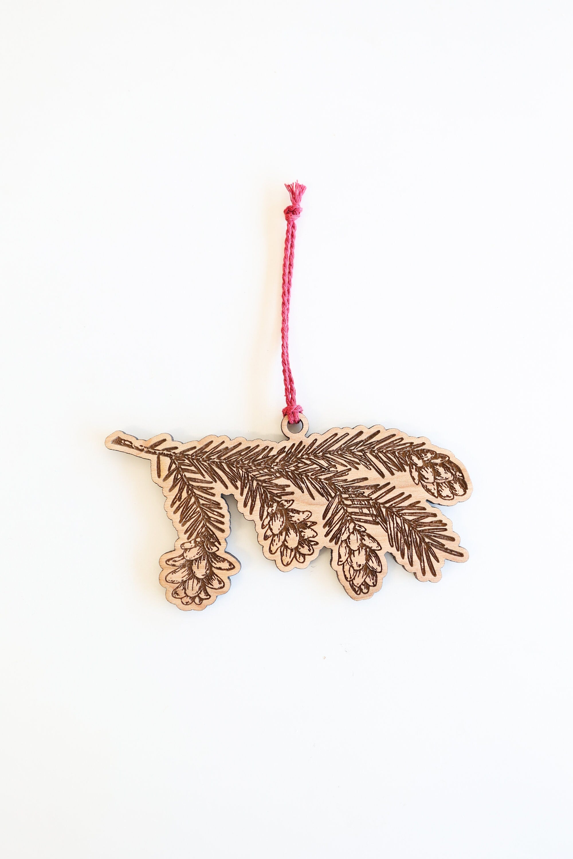 Wooden Pine Tree Branch Horizontal Christmas Ornament