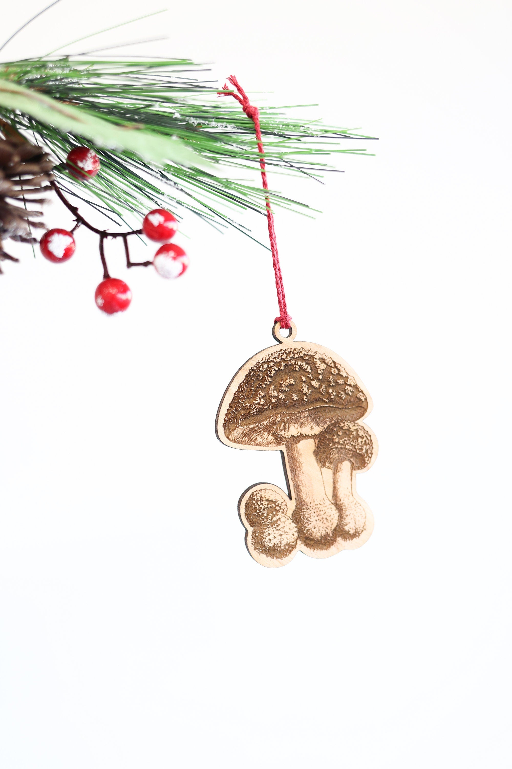 Wooden Mushroom Christmas Ornament