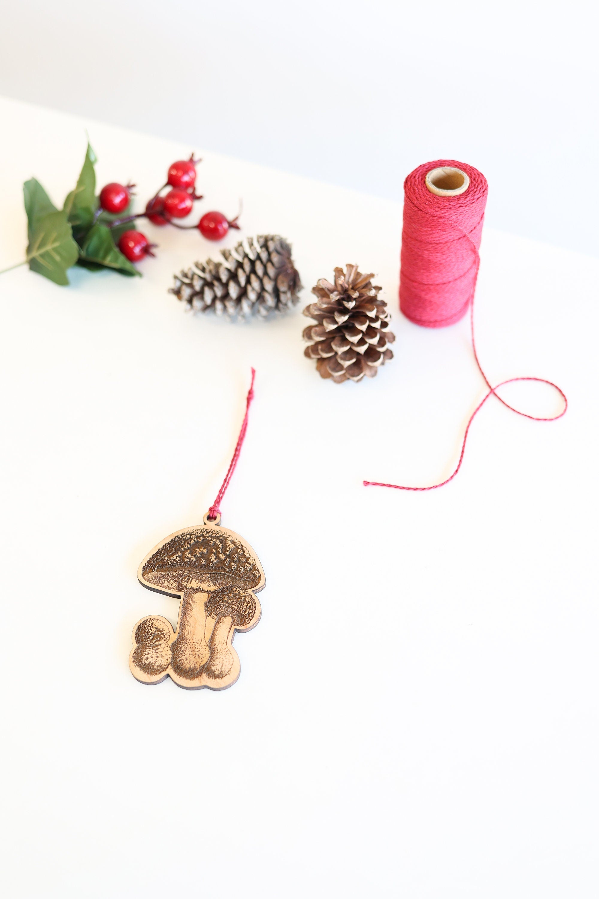 Wooden Mushroom Christmas Ornament