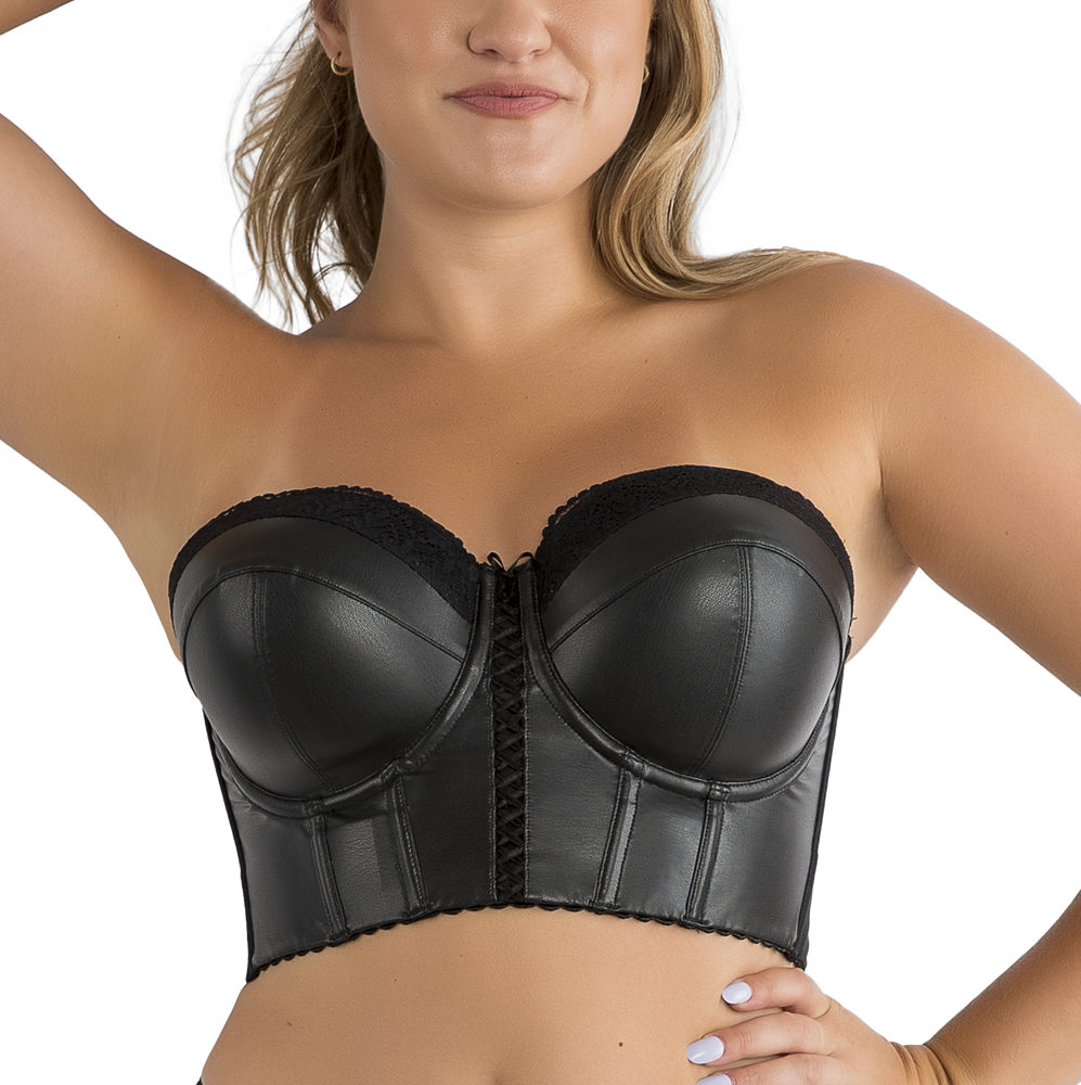 Parfait Stevie Black Longline Faux Leather Longline Bustier Bra P50120