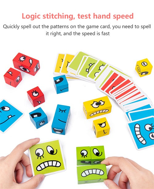 Children Wooden Expression Puzzle Building Blocks