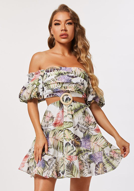 A Tropical View Puff Sleeve Dress