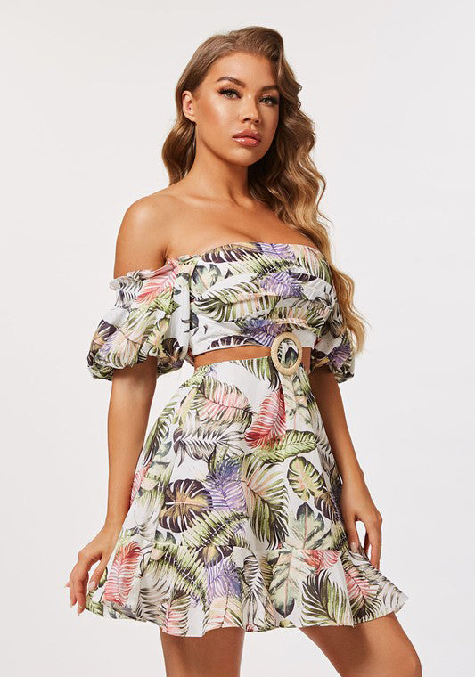 A Tropical View Puff Sleeve Dress