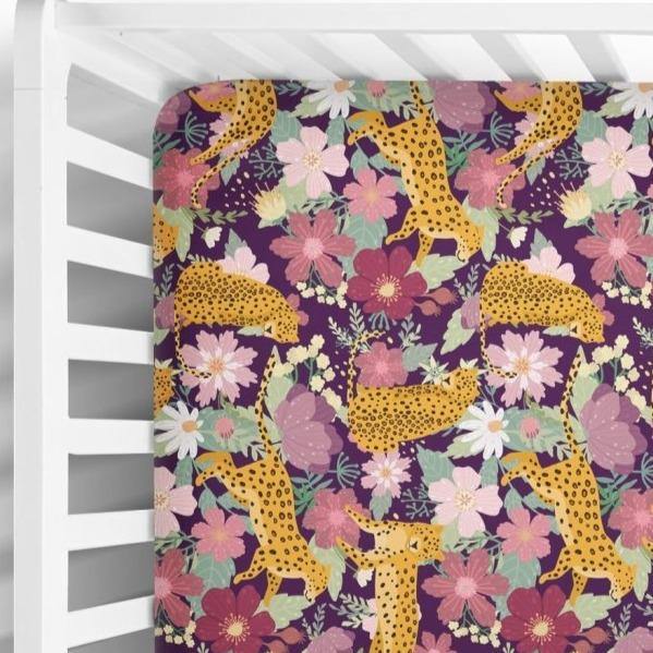 Fitted Crib Sheet in Floral Jaguar Print