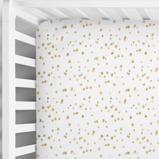 Fitted Crib Sheet in Gold Star Print