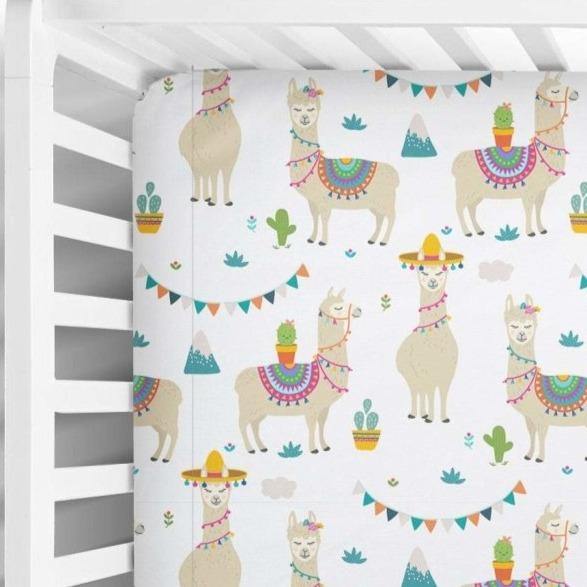 Fitted Crib Sheet in Llama Party Print