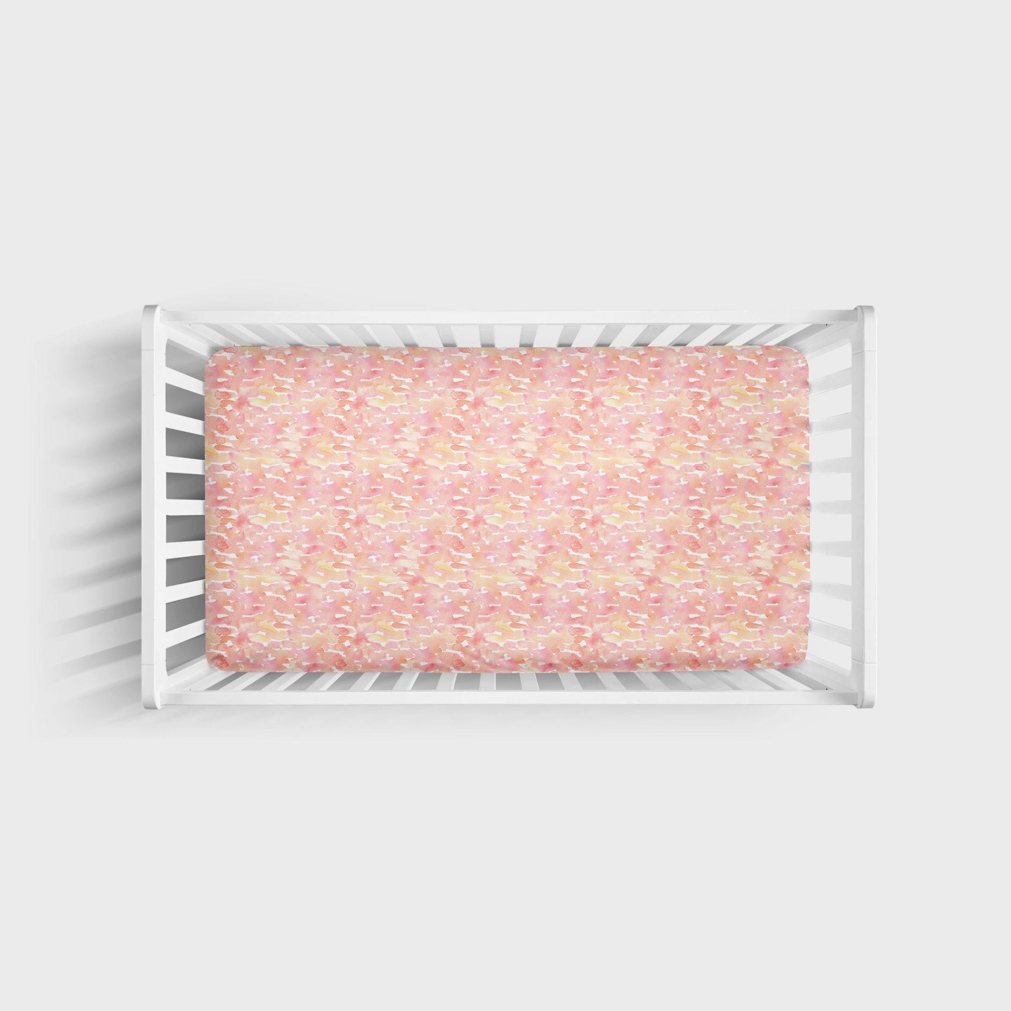 Fitted Crib Sheet in Pink and Orange Pastel Print