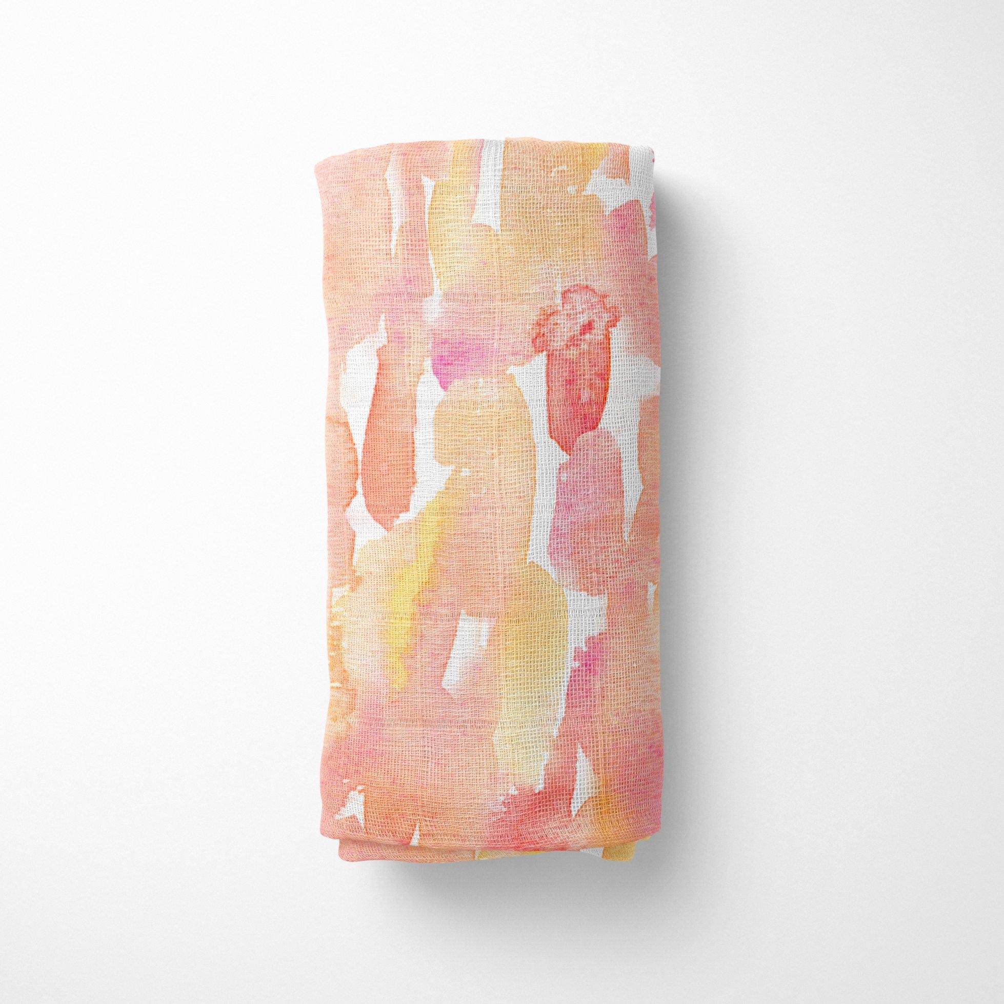 Stretchy Baby Swaddle Blanket in Pink and Orange Pastel Print