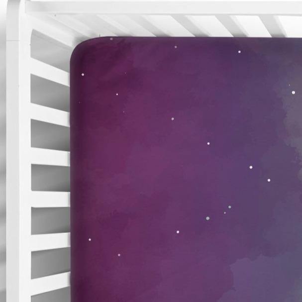 Fitted Crib Sheet in Pink and Purple Galaxy Print