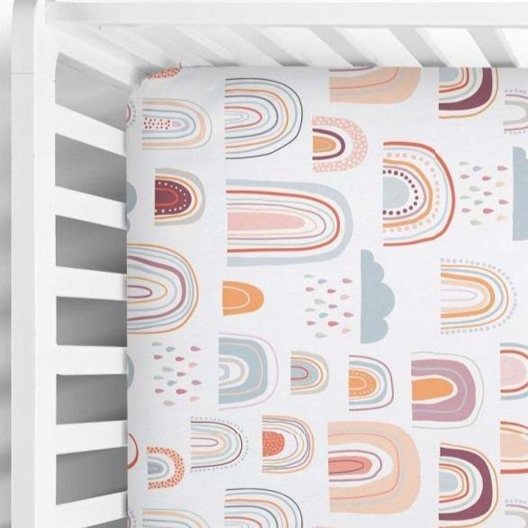 Fitted Crib Sheet in Rainbows and Raindrops Print