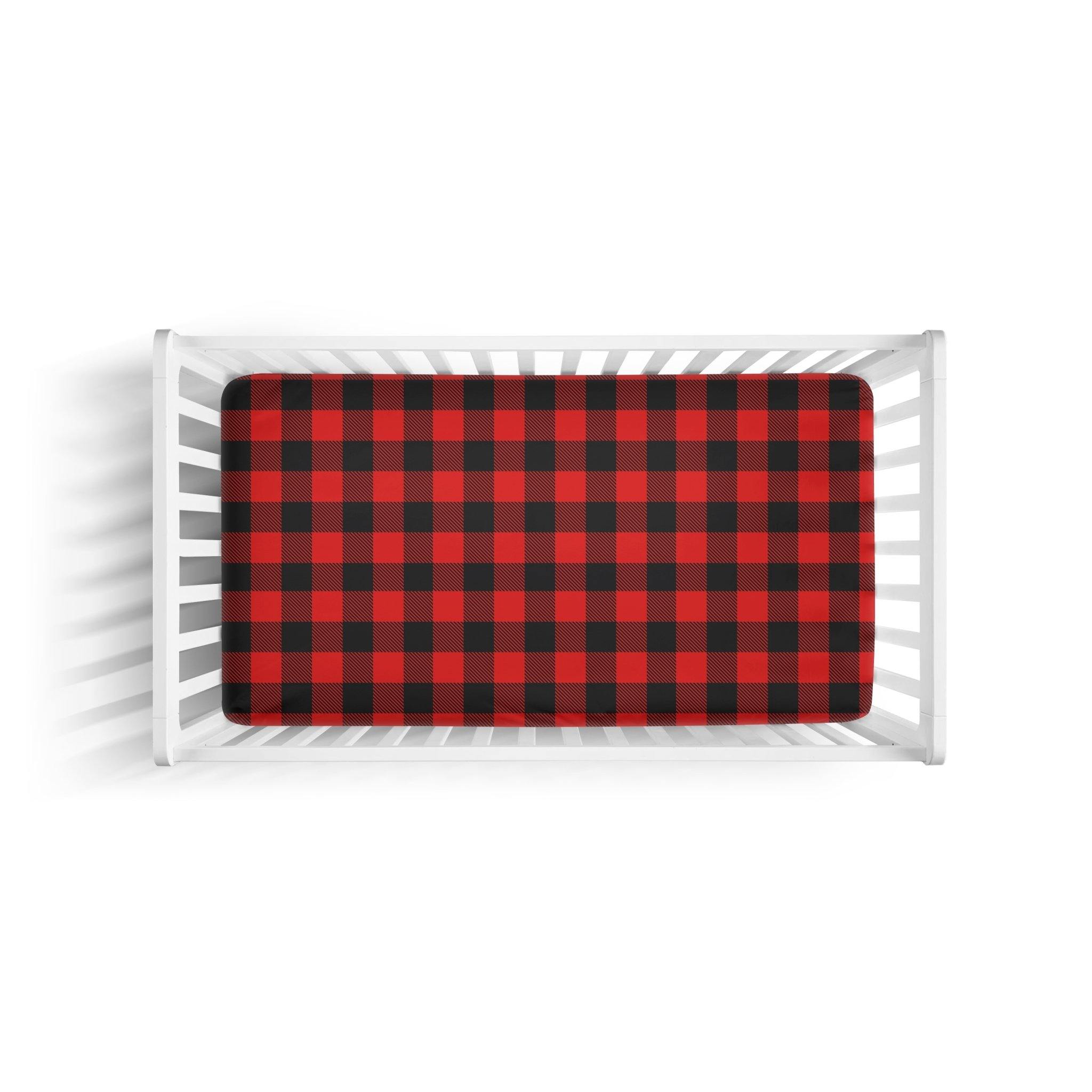 Fitted Crib Sheet in Red and Black Buffalo Plaid Print