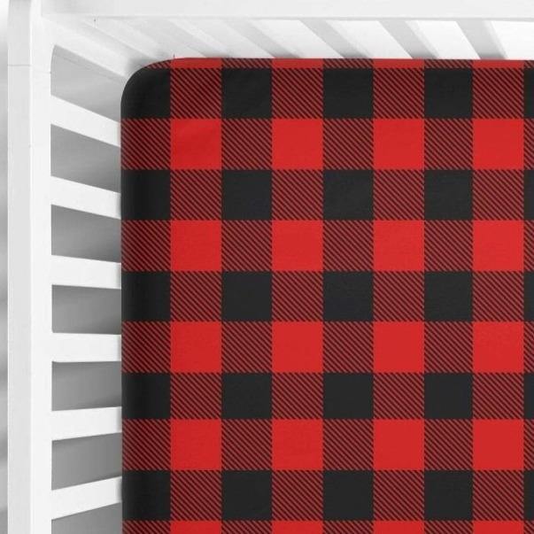 Fitted Crib Sheet in Red and Black Buffalo Plaid Print