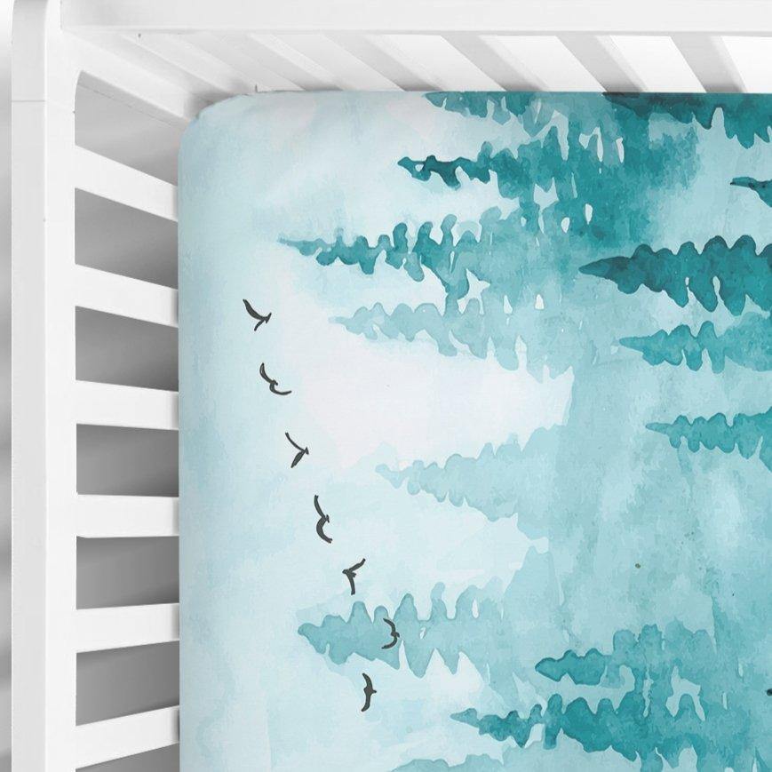 Fitted Crib Sheet in Teal Forest Print