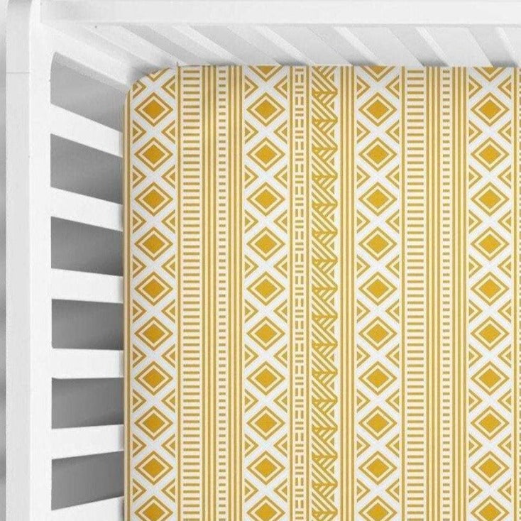 Fitted Crib Sheet in Yellow Geometric Print