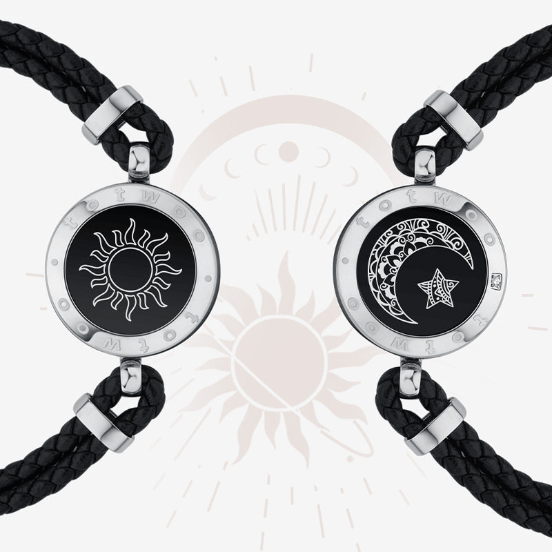 Sun&Moon Touch Bracelets with Braided Leather Rope