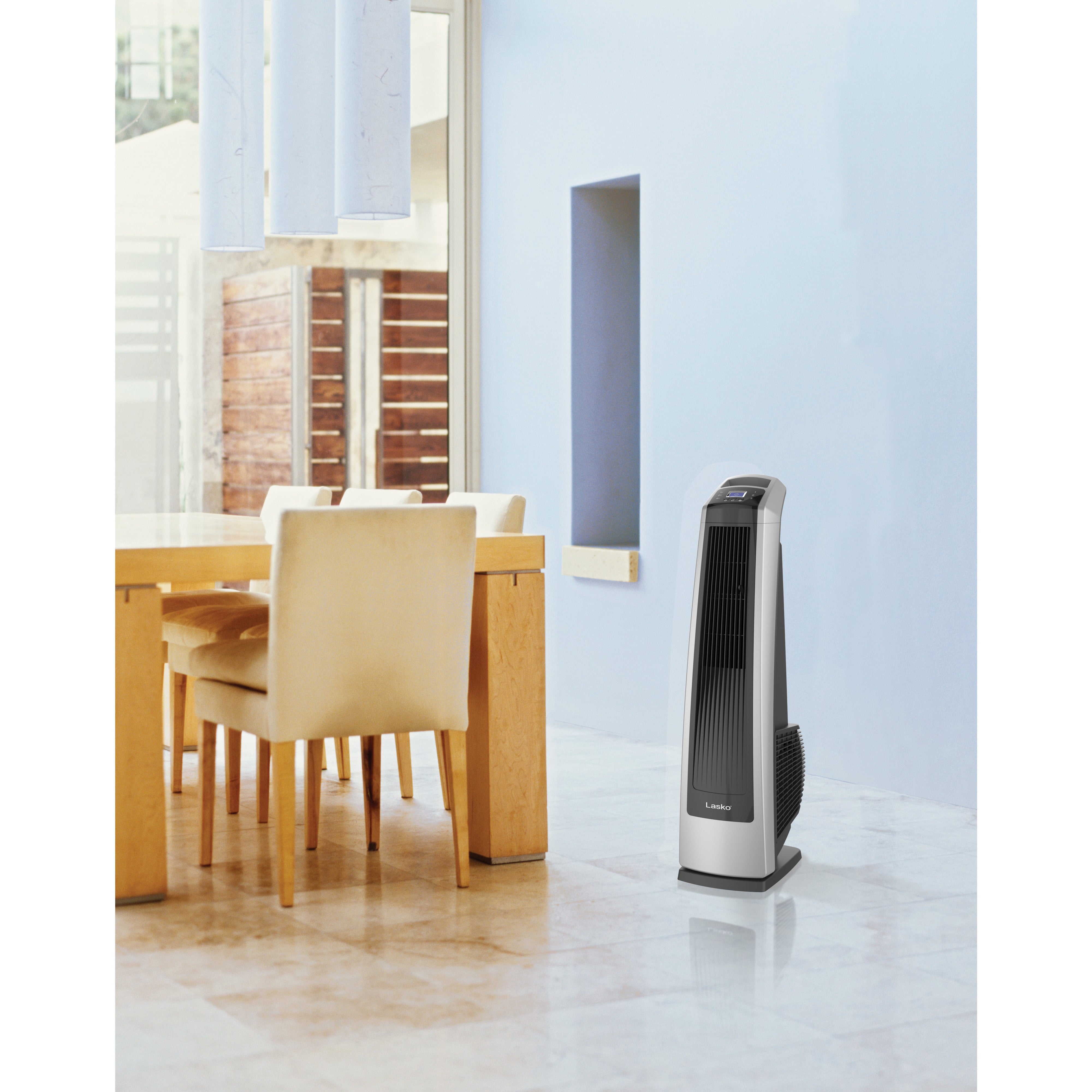 Lasko High Velocity Tower Fan with Remote Control, U35115, Silver/Black