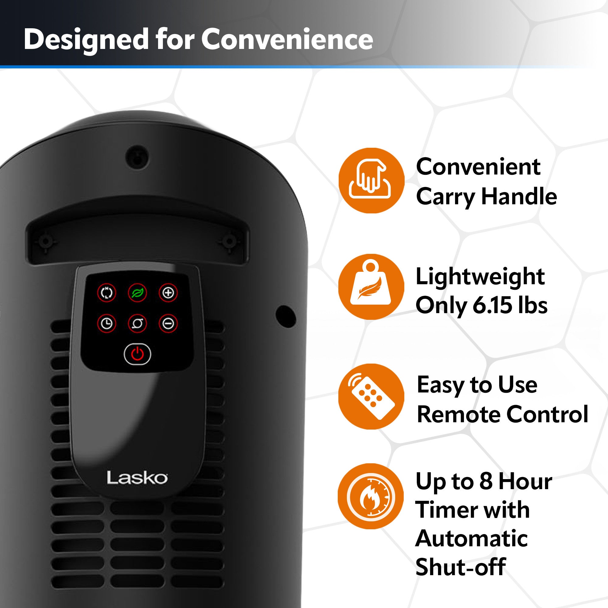 Lasko 1500W Oscillating Ceramic Tower Heater with Remote Control, 751321, Black