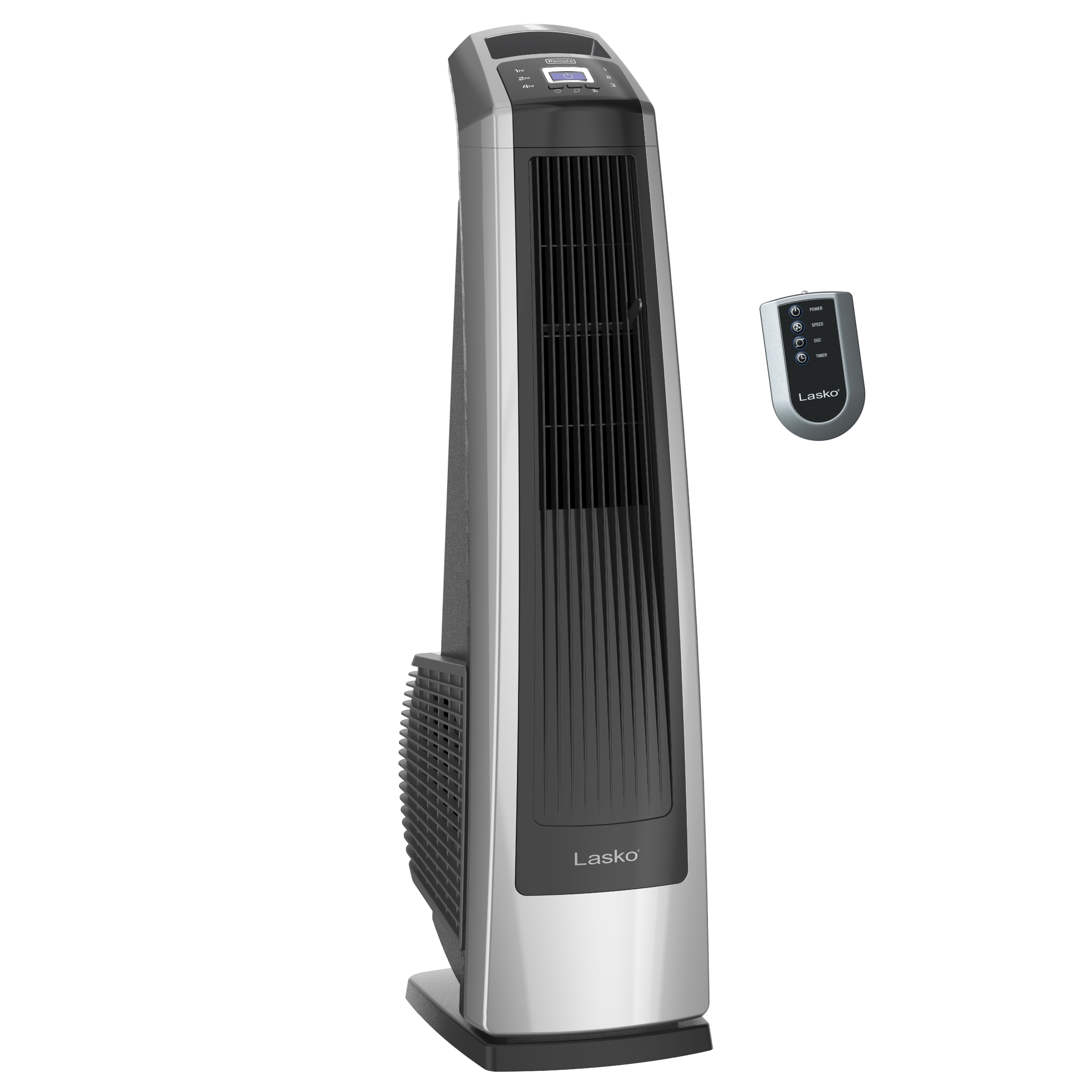 Lasko High Velocity Tower Fan with Remote Control, U35115, Silver/Black