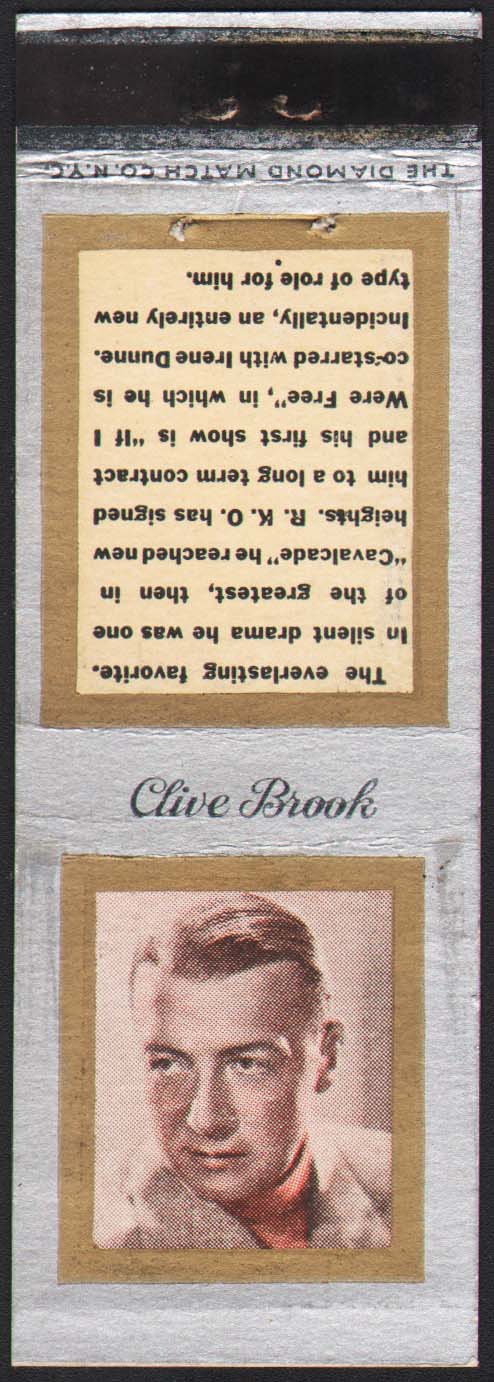 Vintage matchbook cover CLIVE BROOK actor bio Cavalcade Diamond Match series