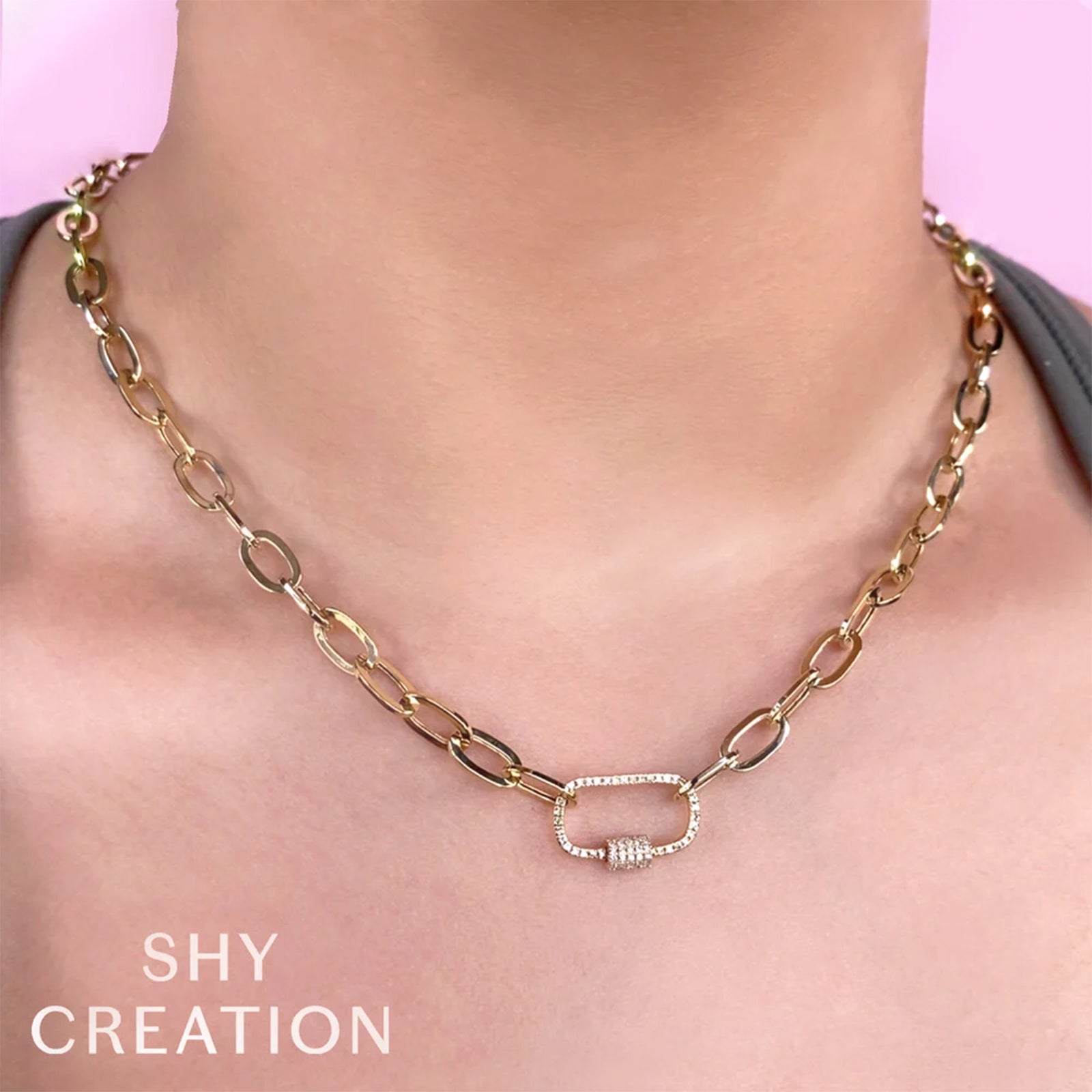 Shy Creation Diamond Paper Clip Necklace