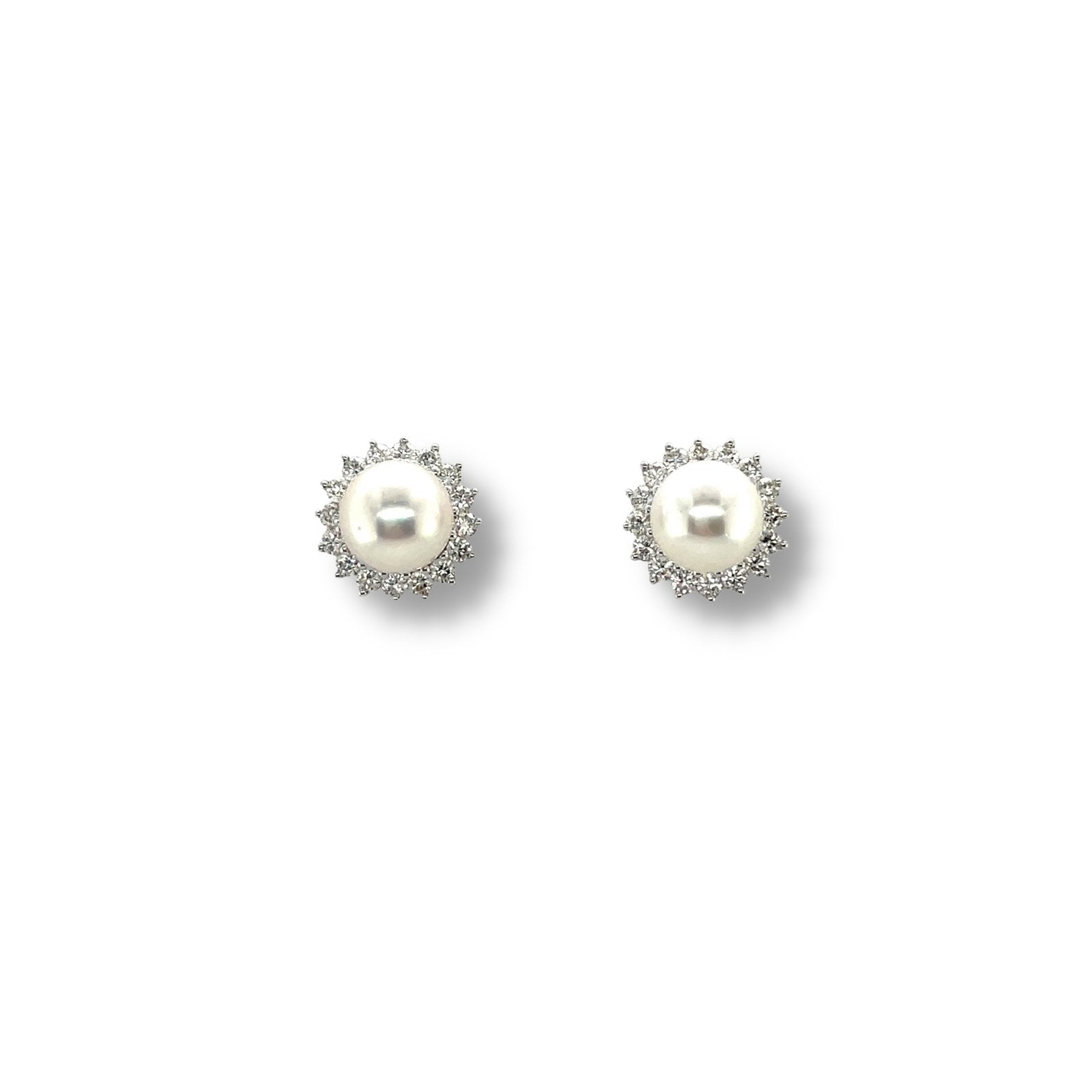 White Cultured Pearl Diamond Earrings