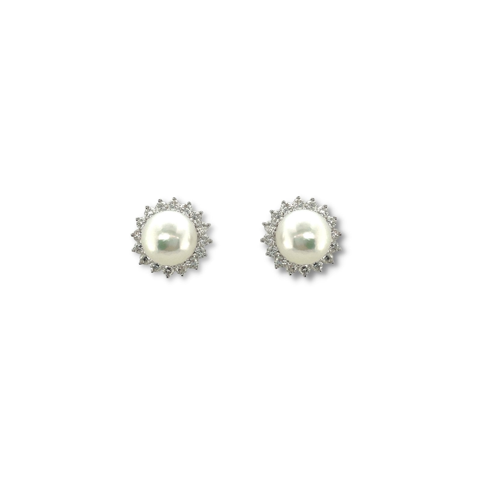 White Cultured Pearl Diamond Earrings