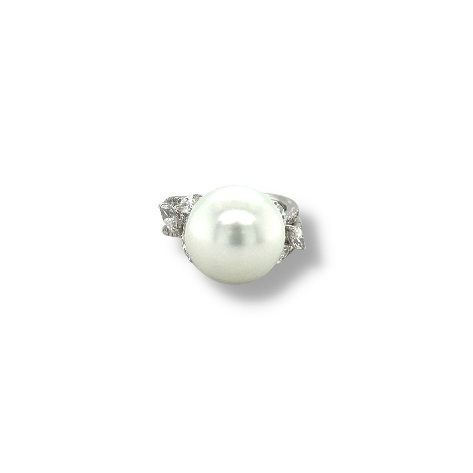 White Cultured Pearl Diamond Ring