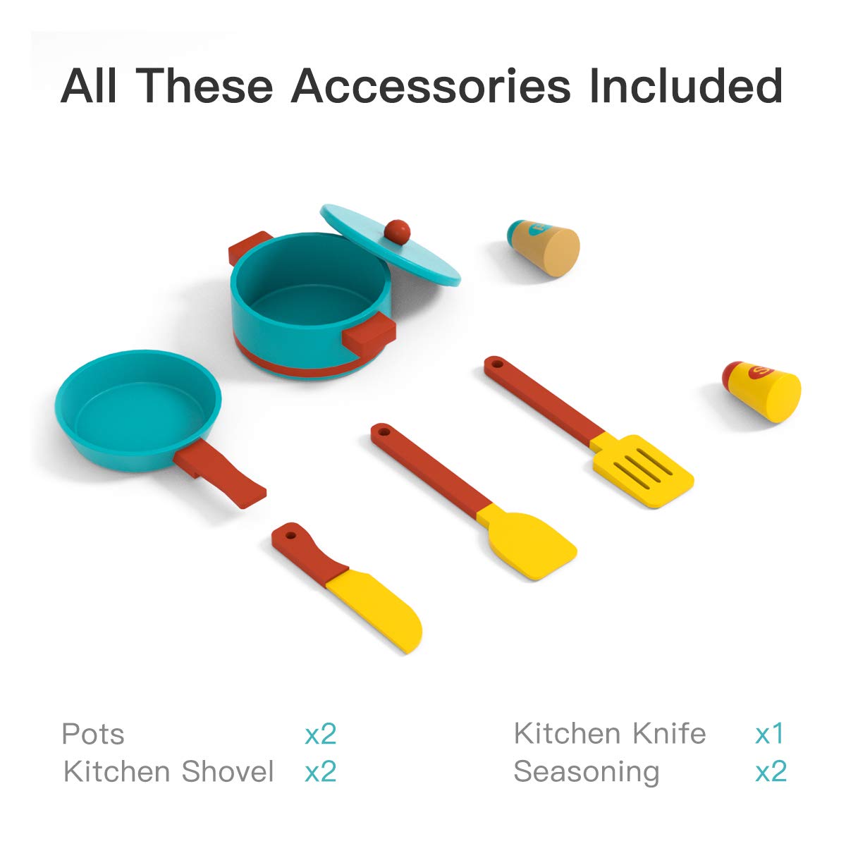 Kids Blue Wooden Kitchen Playset Large Cookware Toys