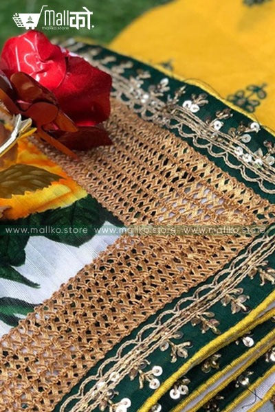 Green Silk Saree with Digital Print