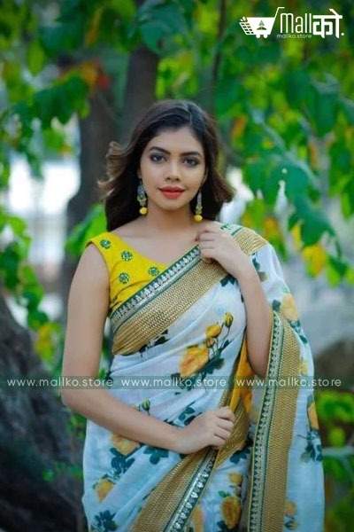 Green Silk Saree with Digital Print