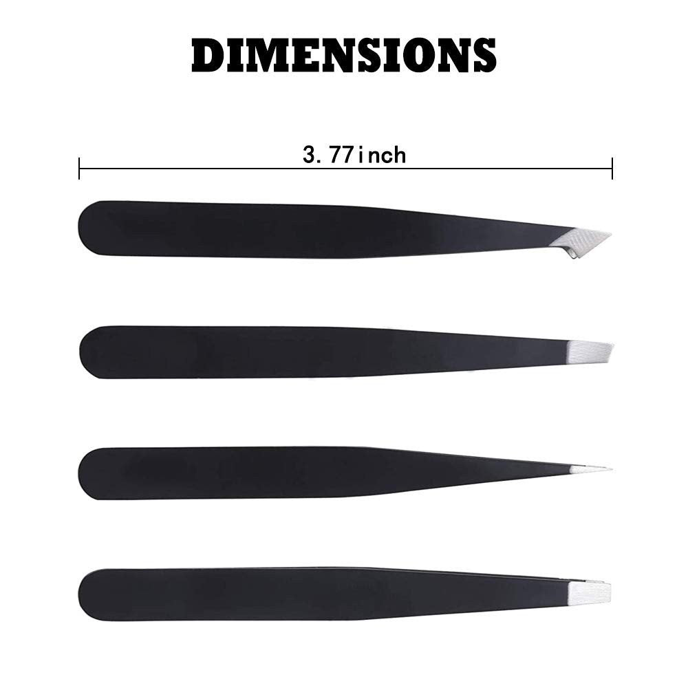 Eyebrow Tweezers Set 4 Piece Professional Stainless Steel Hair Plucker for Women