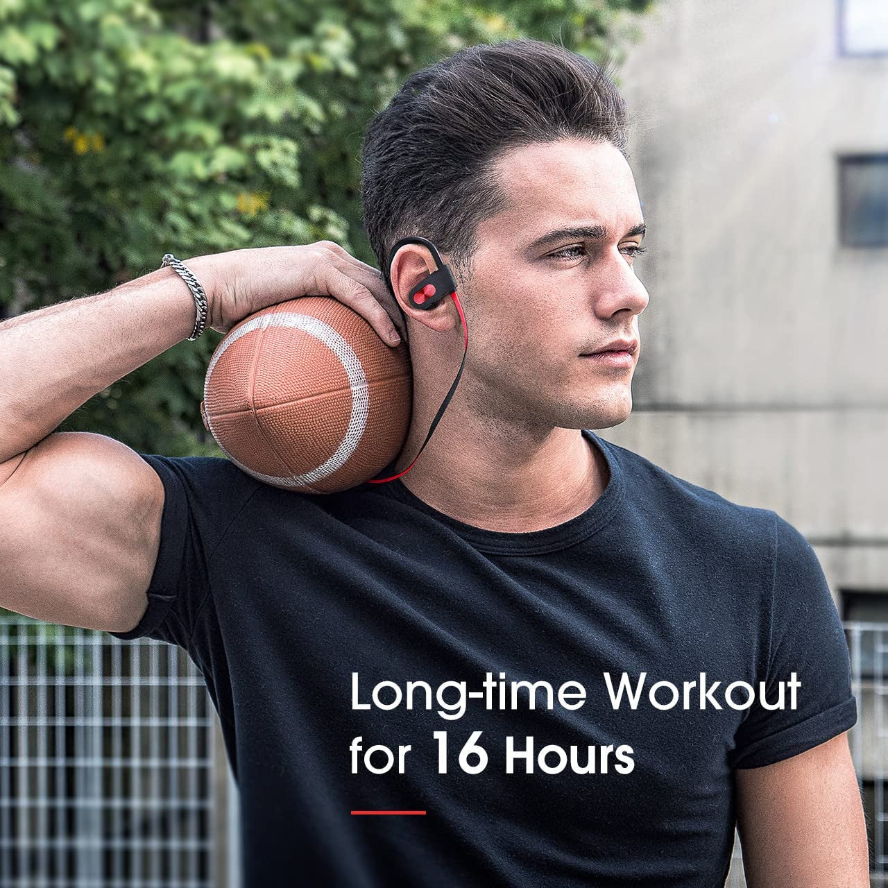 Bluetooth Headphones, Running Headphones W/16 Hrs Playtime, Hi-Fi Stereo Sports Earbuds IPX7 Waterproof/Cvc6.0 Noise Cancelling Microphone Wireless Earphones, Headsets for Workout,Gym