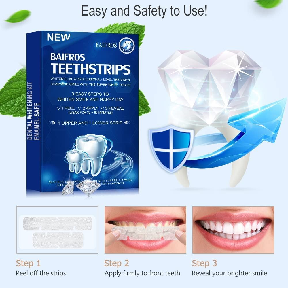 Teethstrips for Whitening, 30 Pcs Teeth Whitening Kit for Sensitive Teeth Helps Remove Smoking Coffee Soda Wine Stain