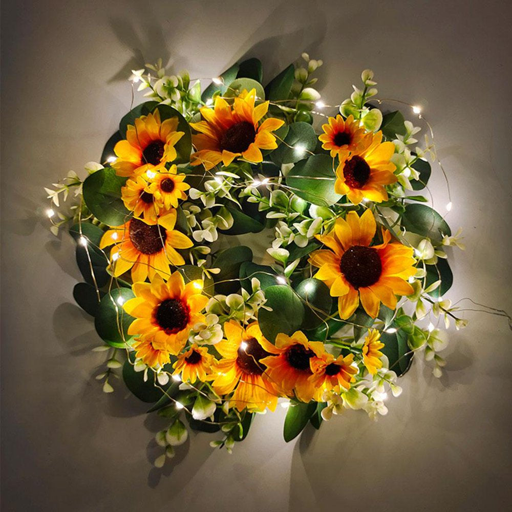 Artificial Sunflowers Wreath Fall Wreaths for Front Decor 15 Inch Decorative Sunflowers Garland