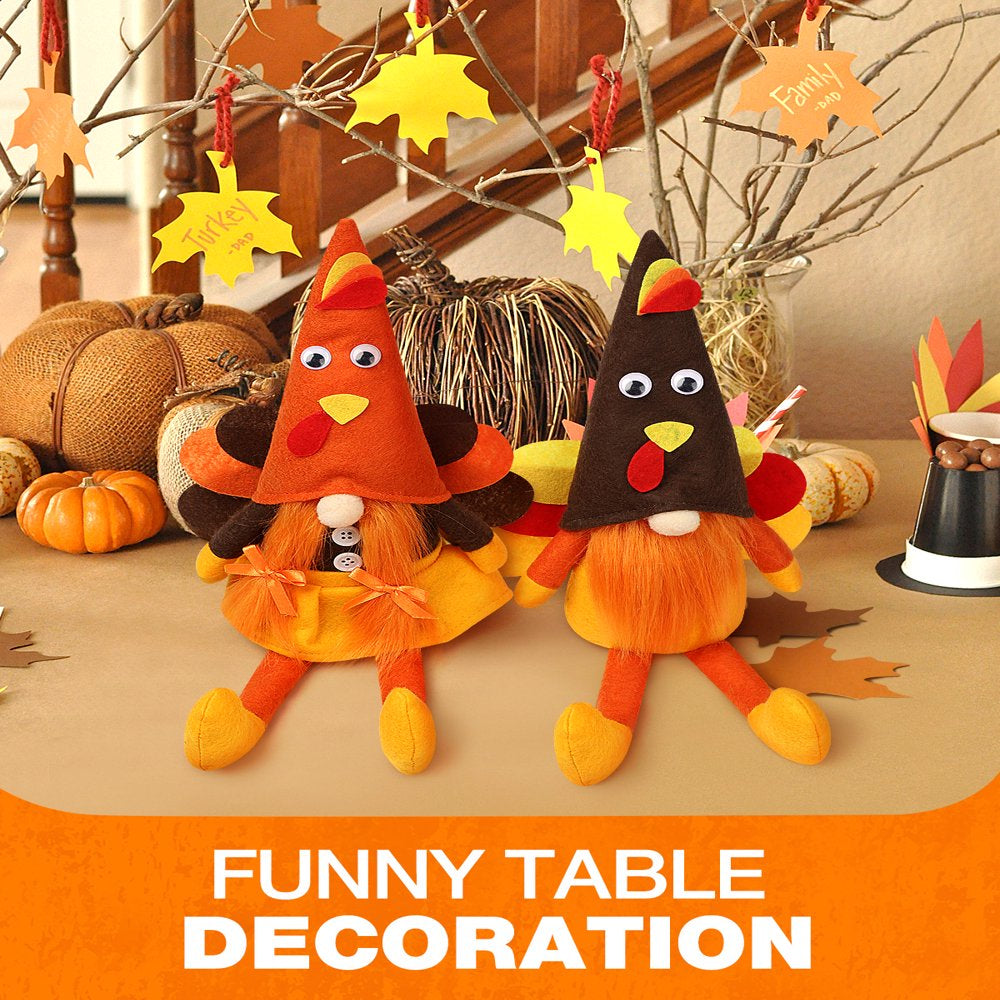 Fall Thanksgiving Decorations, 2 Pack Handmade Fall Turkey Swedish Gnomes, Fall Table Decor Gnomes for Home Farmhouse Indoor, Fall Decoration Autumn Decor Thanksgiving Gifts