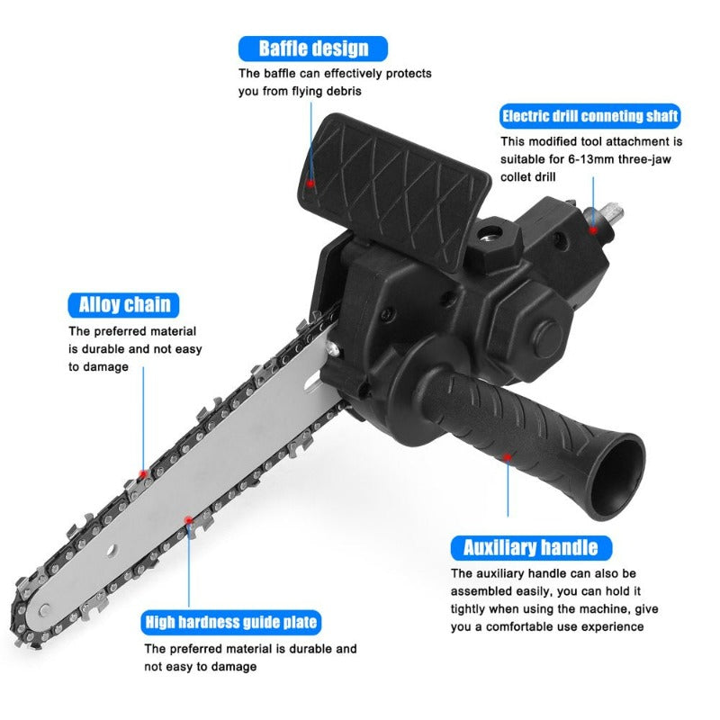 6 Inch Electric Drill Modified to Electric Chainsaw Tool Attachment Accessory Practical Modification