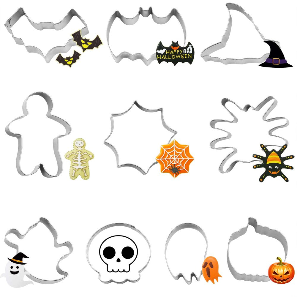 10 Pcs Halloween Cookie Cutters, Cookie Cutter Set Pumpkin Bat Ghost Shapes Molds Stainless Steel Fondant Icing Mold DIY Baking Tools