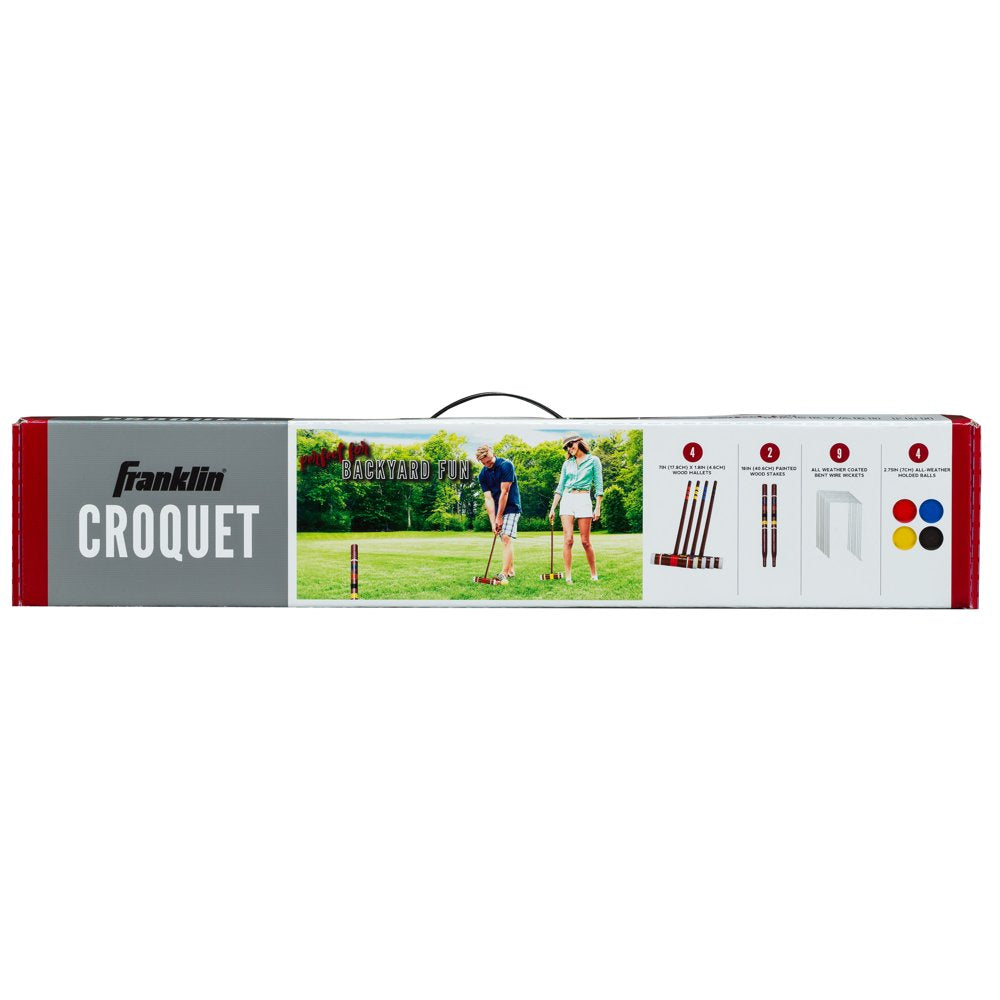 Croquet Set - Includes 4 Croquet Wood Mallets, 4 All Weather Balls, 2 Wood Stakes and 9 Metal Wickets - Classic Family Outdoor Game - Starter Set