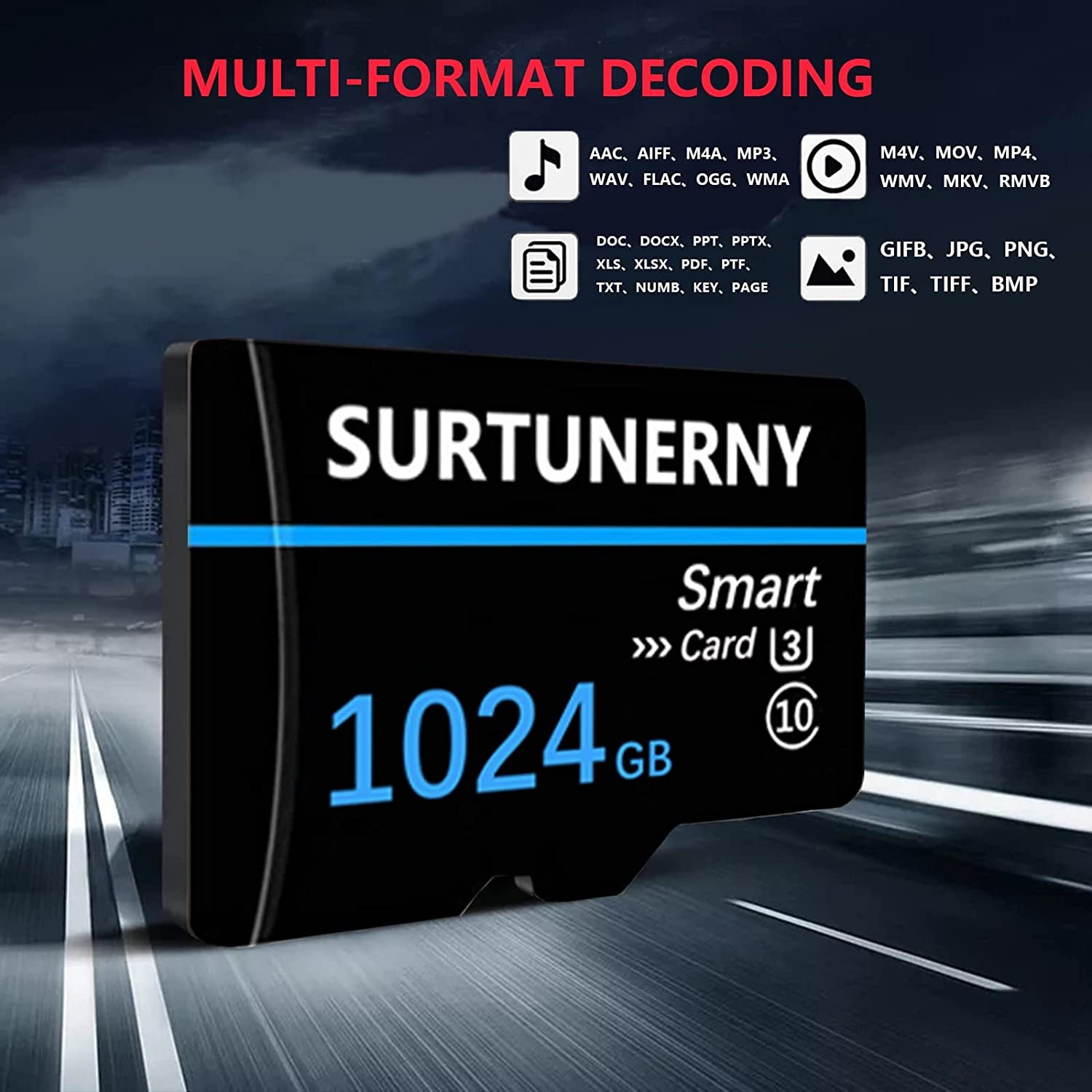 SURTUNERNY TF Card 1024GB Memory Card with TF Card Adapter Hight Speed Class 10 TF Card Memory Card for Camera,Phone,Tablet,Dash Came,Surveillance,Computer,Dash Came (Blue)