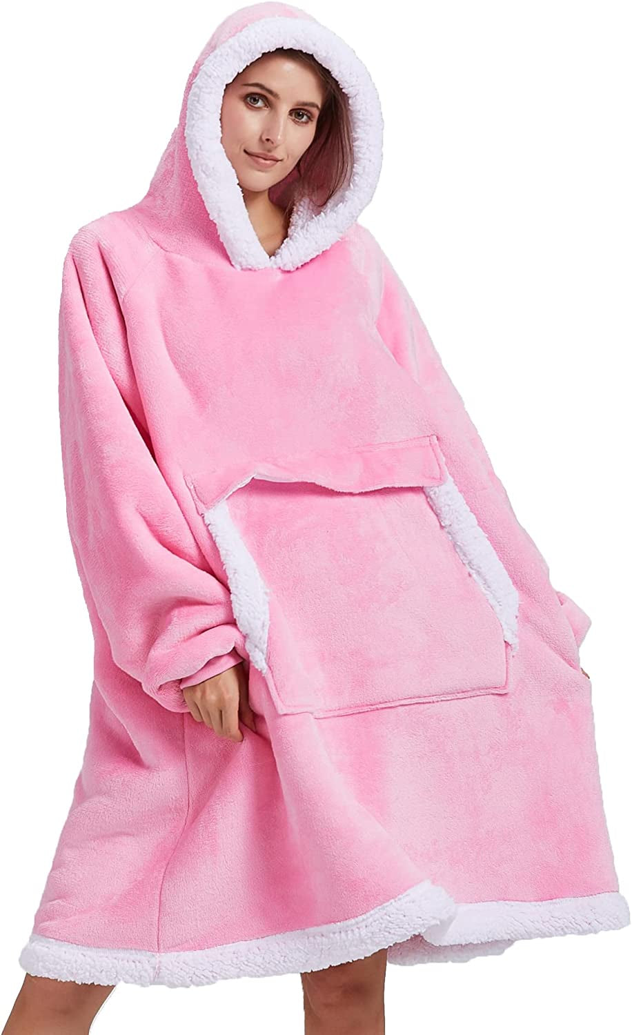 Wearable Blanket Hoodie for Adult Oversized Sherpa Blanket Sweatshirt Hoodie with Sleeves and Giant Pocket Gift for Women Men