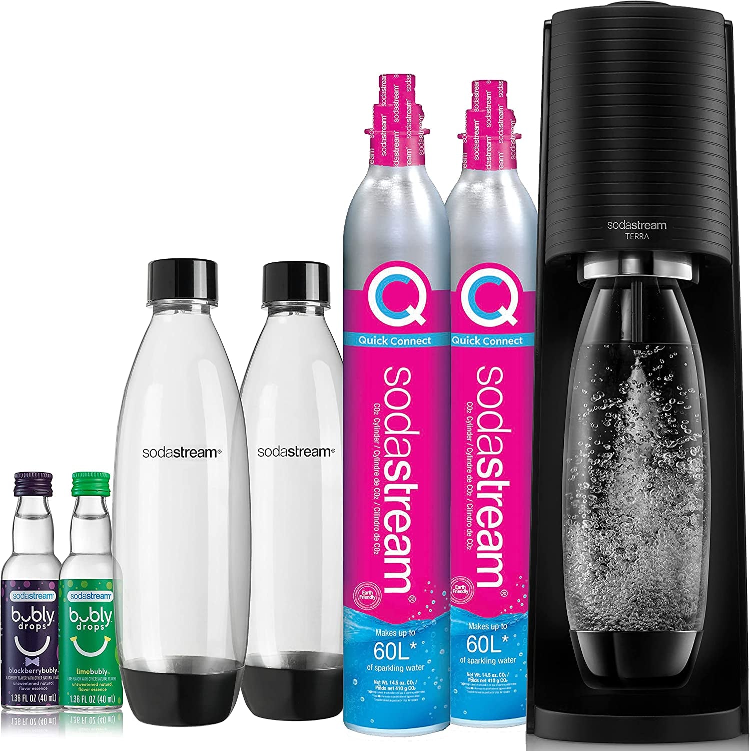 SodaStream Terra Sparkling Water Maker (Black) with CO2, DWS Bottle and Bubly Drop