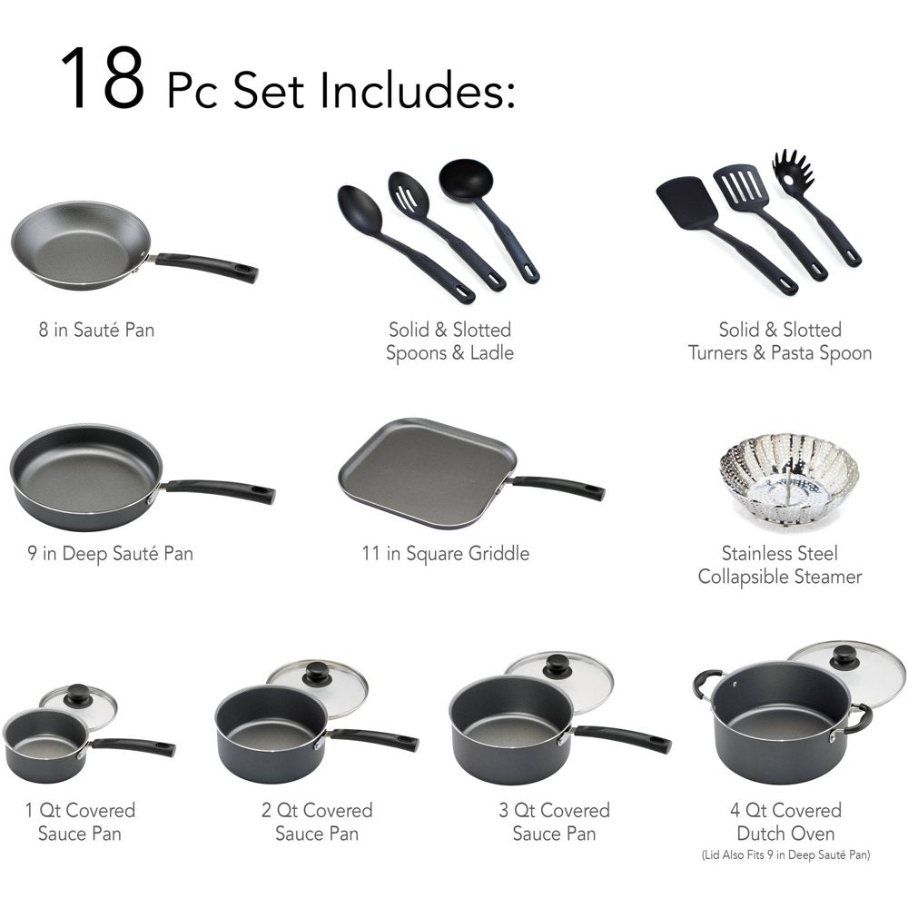 Tramontina Primaware 18 Piece Non-Stick Cookware Set Steel