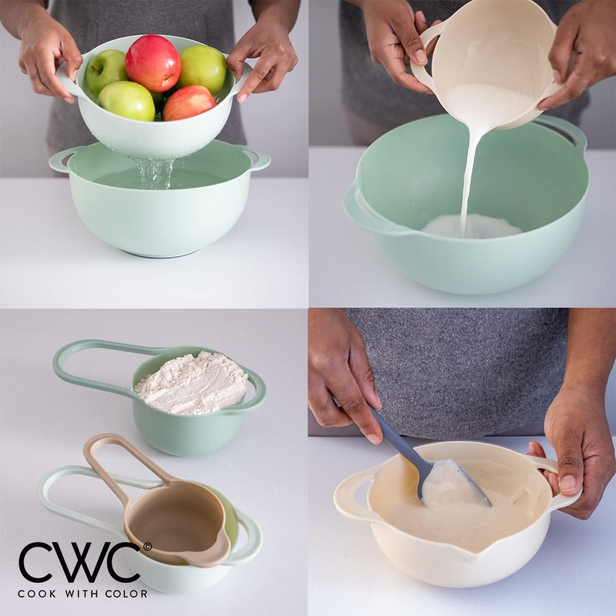 8 Piece Nesting Bowls with Measuring Cups Colander and Sifter Set