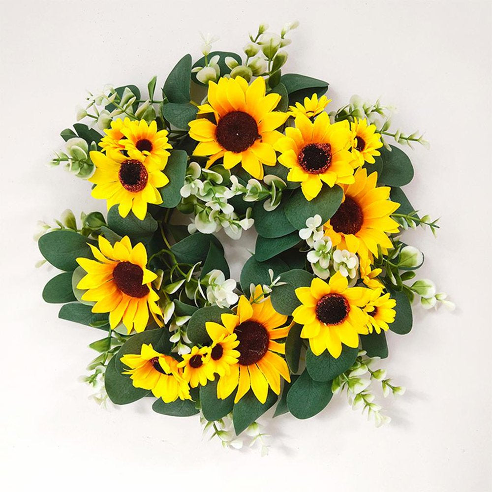 Artificial Sunflowers Wreath Fall Wreaths for Front Decor 15 Inch Decorative Sunflowers Garland