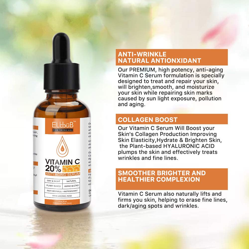 Premium 20% Vitamin C Serum For Face with Hyaluronic Acid