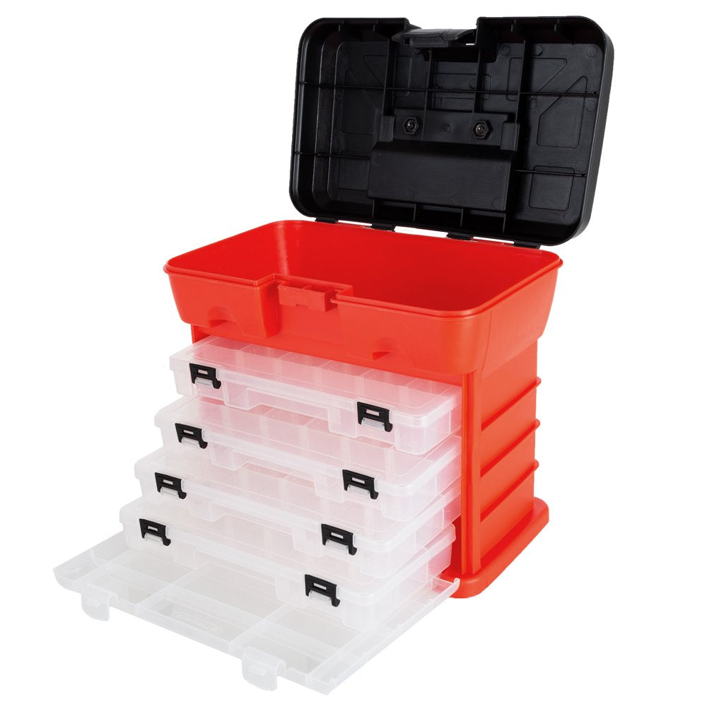 Portable Tool Storage Box - Small Parts Organizer with 4 Trays