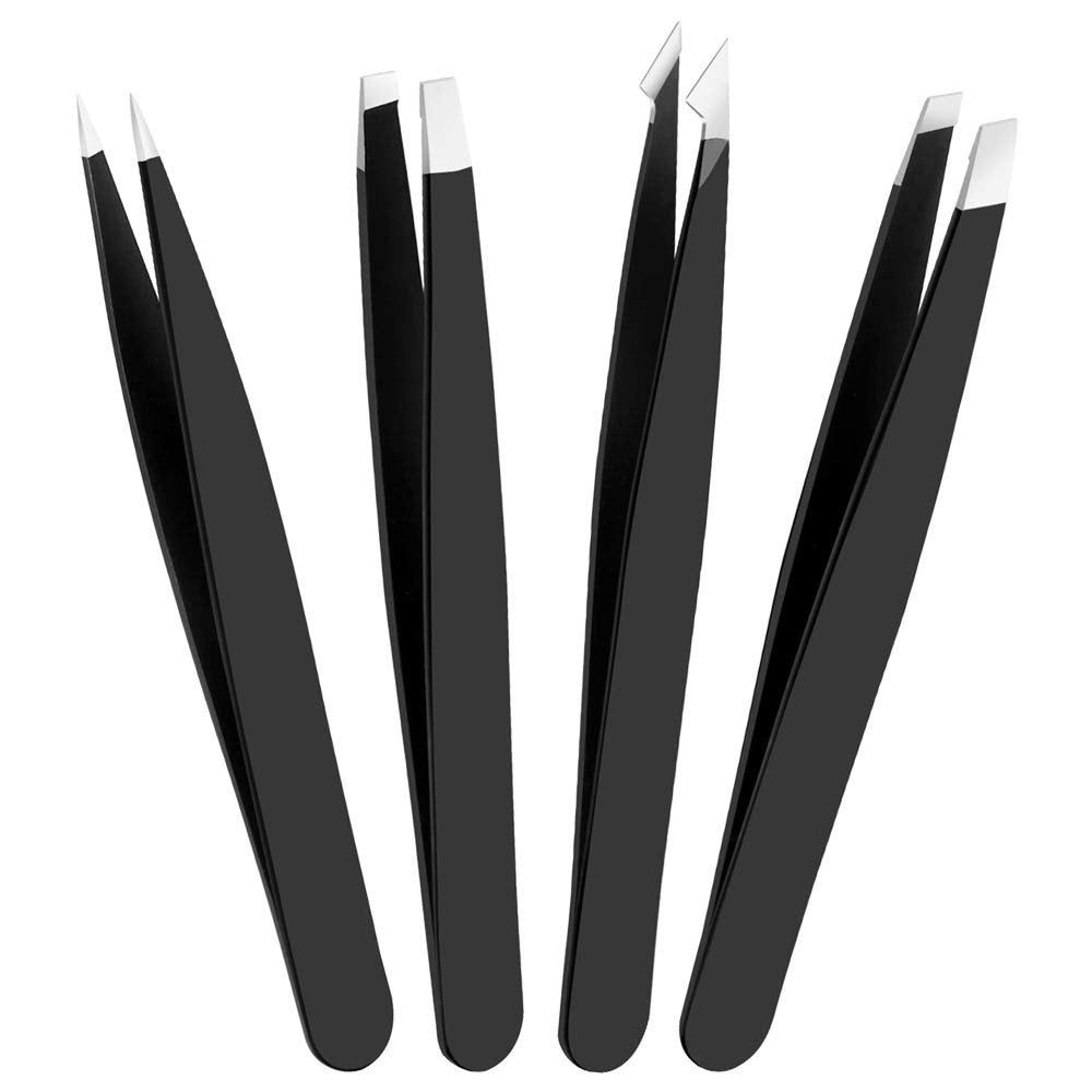 Eyebrow Tweezers Set 4 Piece Professional Stainless Steel Hair Plucker for Women