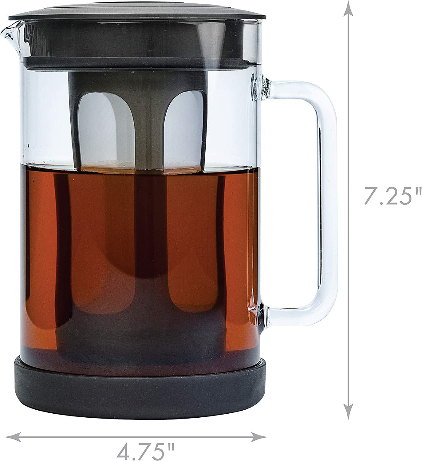 Cold Brew Iced Coffee Maker with Durable Glass Pitcher and Airtight Lid, Dishwasher Safe, Perfect 6 Cup Size, 1.6 Qt